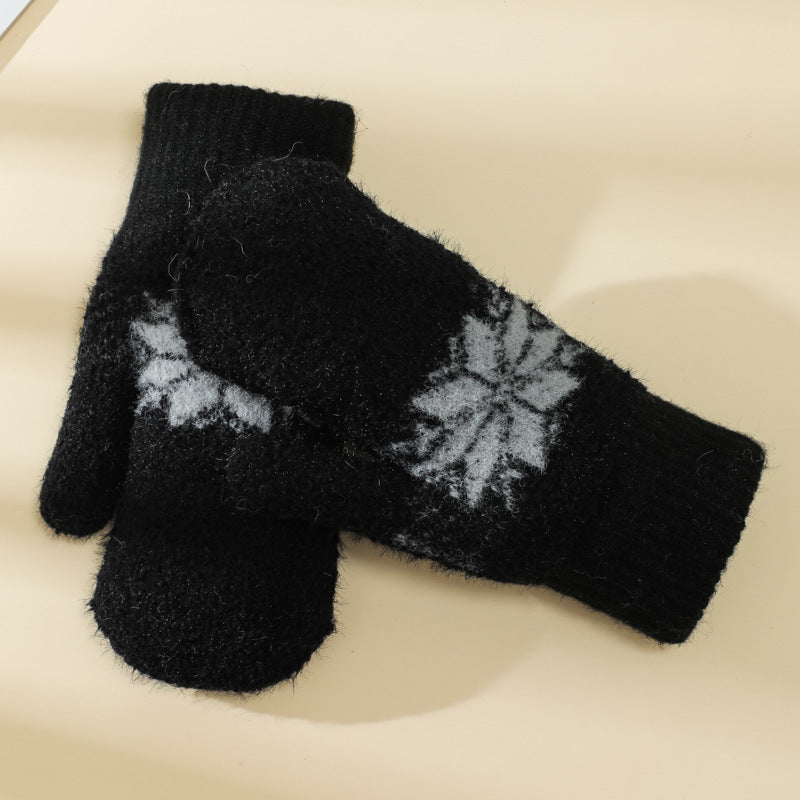 1 Pair Cashmere-Blend Knitted Mittens - Soft Beige Snowflake Design Winter Gloves, Thick Warm & Windproof for Outdoor Use, Hand Wash or Dry Clean, Winter Clothes
